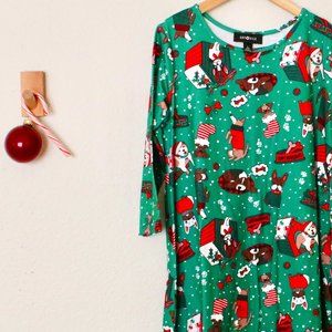 Girls L Holiday Dog Print Knit Dress